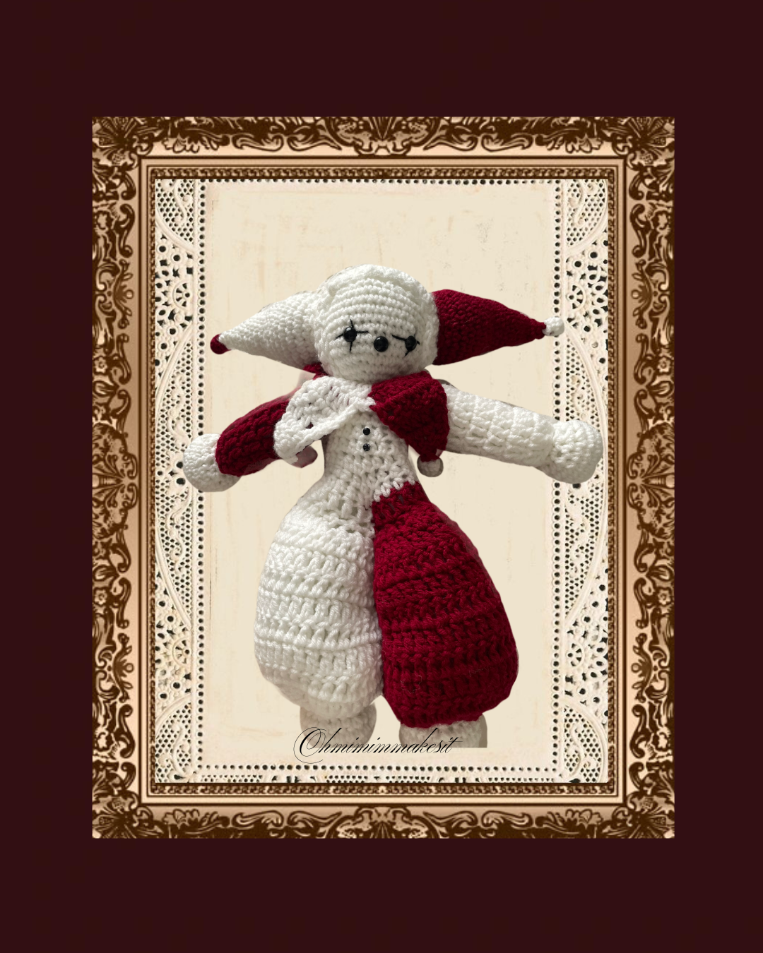 Red and white Crochet Jester